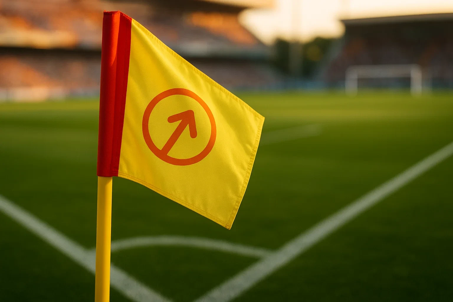 Bandeira de canto num campo de futebol profissional a simbolizar o mercado de cantos