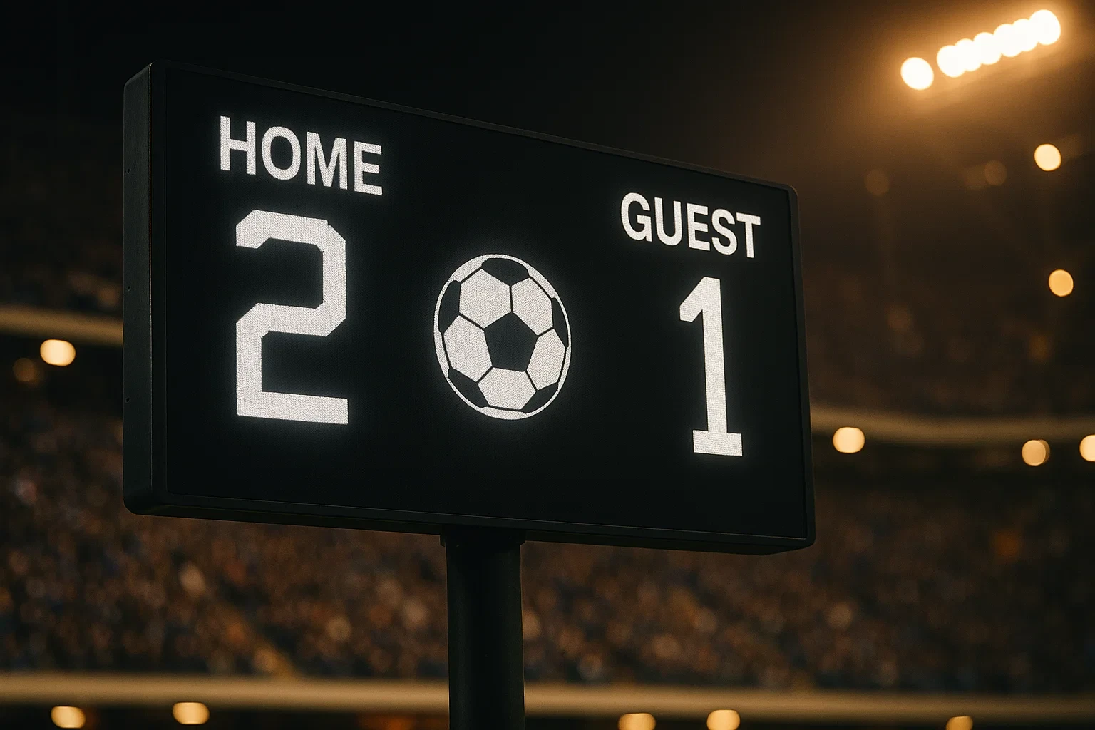 Placar eletrónico de estádio a mostrar o resultado de um jogo de futebol