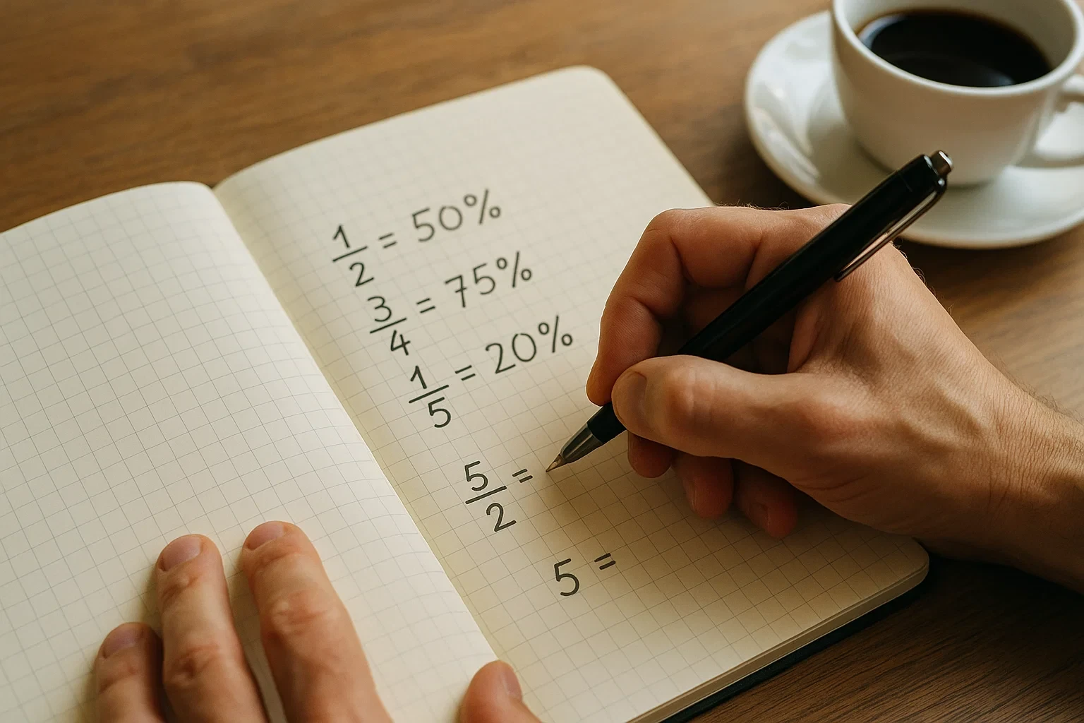 Mãos a escrever cálculos matemáticos de probabilidades num caderno